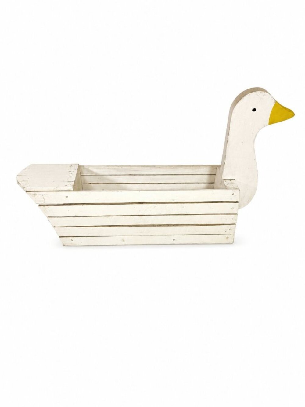 Wooden Duck Planter Basket Handmade Hand Painted Vintage Goose White Plant Holde